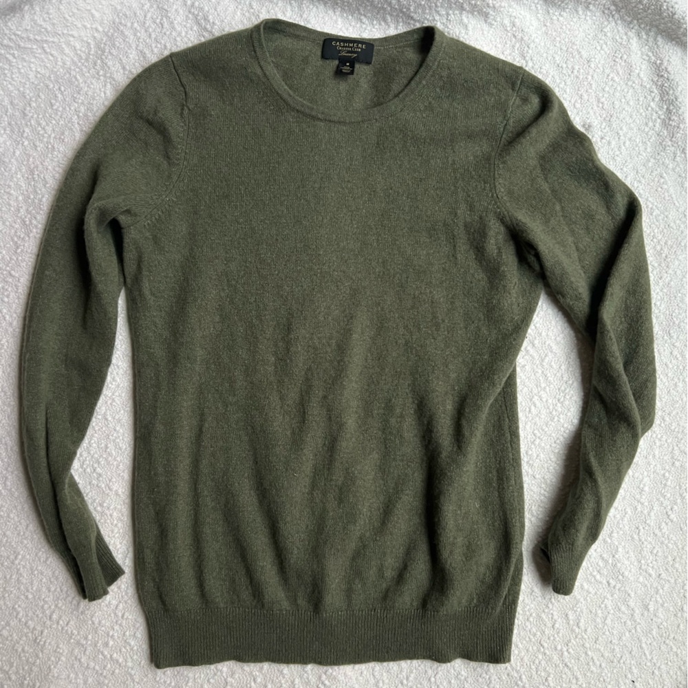 Charter Club Luxury 100% Cashmere Crewneck Sweater - Olive Green